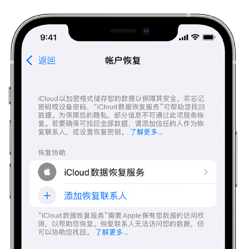 潢川苹果手机维修分享在 iPhone 上设置帐户恢复联系人的方法 